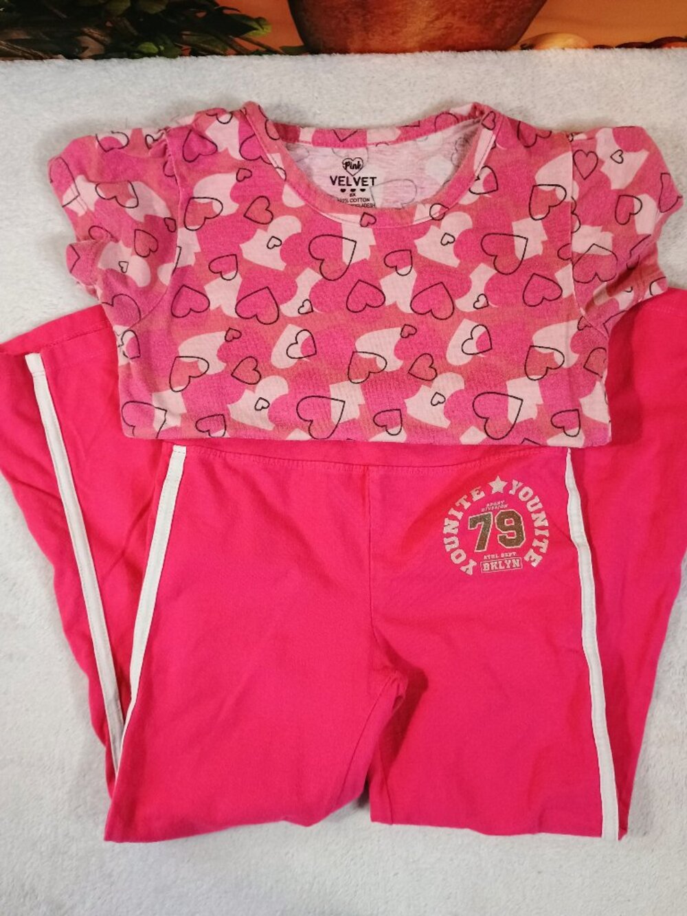 MIX Bundle-2pc Girls Pink Velvet & Younite Sz 6, 6X Pink Heart Flared Yoga Pant